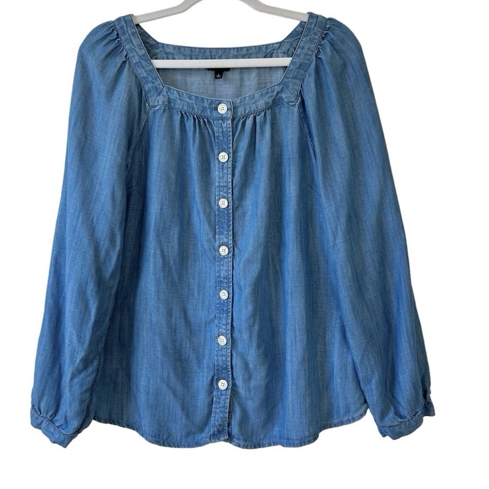 Talbots Chambray Square Neck Button Down Blouse S… - image 2